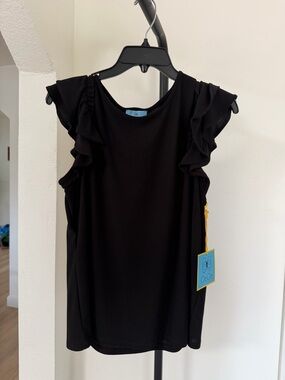 CeCe Black Ruffle Sleeve Women's Top